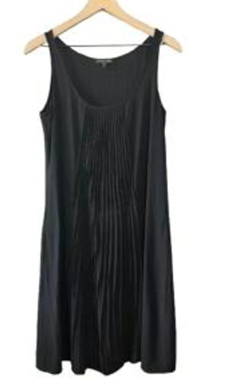 Eileen Fisher 100% Silk Dress Size S Black Sleeveless Pleated Midi Minimalist